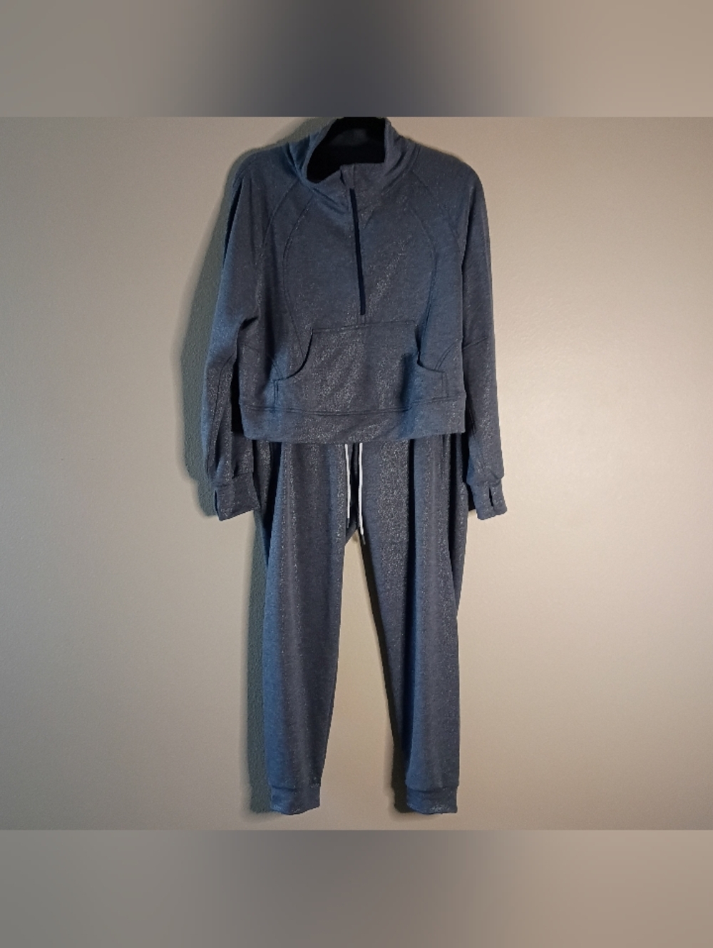 Lucky In Love Jogger & 1/2 Zip Up Top Set Gray Metallic Shimmer Renew Sz S NWT